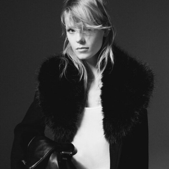 MNG Black Suede Coat with Belt - Picture 2 of 13